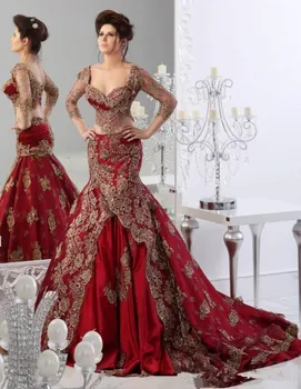Két részes esküvői ruhák sellő kedvesem 2021 Indiai Abaya dubai csipke Burgundi menyasszonyi menyasszonyi ruhák hosszú ujjú