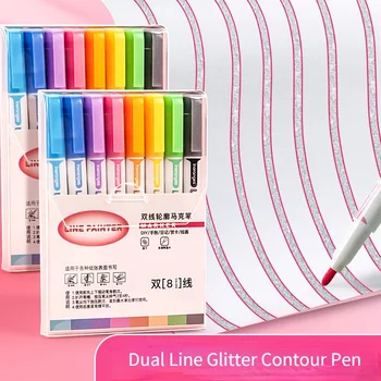 Kétszínű körvonalas tollkészlet Gyermek barkácsolás színes félkövér vaku Gyorsan száradó jelölő kézikönyv Műanyag kétsoros toll