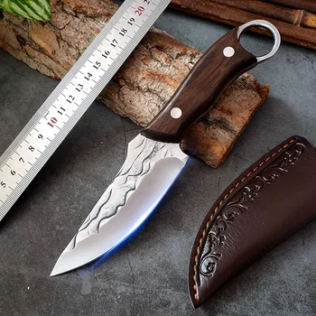 Kézzel kovácsolt csontozó kés 5Cr15Mov rozsdamentes acél konyhakések Fa fogantyú szakács kés hasító hús gyümölcs hal szeletelő Knfie
