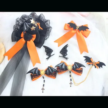 Kézzel készített Halloween tök színű démonszárnyak oldalsó klip denevér szárnyak haj kiegészítők Lolita Gadget fejdísz