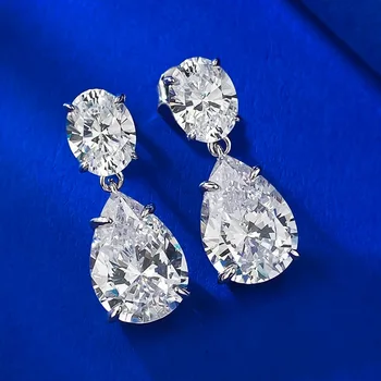 Körte vágás 8ct Moissanite gyémánt lógó fülbevaló 100% valódi 925 sterling ezüst ékszer eljegyzés esküvői csepp fülbevaló nőknek