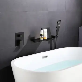 Lightmanka fekete beágyazott falra szerelhető kád csaptelepkészlet, vízesés áramlás, kézi zuhany funkcióval, hideg és meleg kapcsolóval