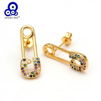 Lucky Eye színes cirkon biztosítótű csapos fülbevaló arany színű réz Micro Pave fülbevaló Divatékszerek nőknek Hölgyeknek EY6405