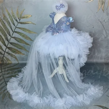 Luxus kristályok gyöngyfűző lányok Szépségverseny ruha puffadt Organza gyerekruhák Party báli ruha Virág lány ruha