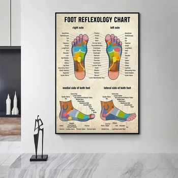 Lábreflexológiai diagram Plakátok és nyomatok Masszázsterapeuta Vászonfestmények Falfestmények Képek szépségszalonhoz Lakberendezés