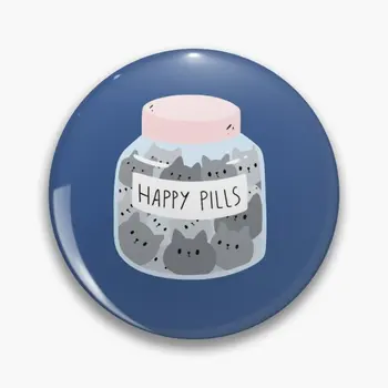Macska Happy Pills Aranyos Cica Design Puha gombos tű Fém Ajándék Jelvény Kalap Divat Ékszerek Női Szerető Rajzfilm Vicces gallér