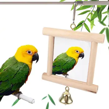 Madár tükör kisállat madár tükör harang papagáj tükör játékok papagáj harang játék fa madár kiegészítők medál játék papagáj madárhoz