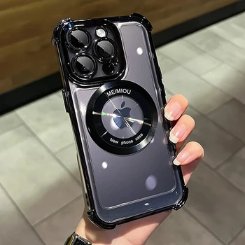 Magsafe luxus bevonatú telefontokokhoz Apple iPhone 15 14 13 11 12 Pro Max Plus mágneses átlátszó, ütésálló puha borításhoz