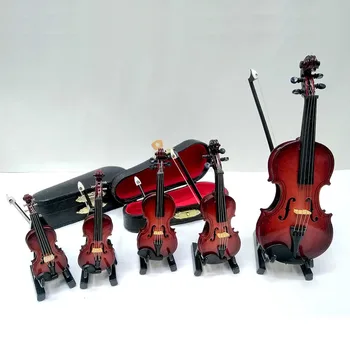 Mahagóni Mini hegedű támogatással Többdimenziós fa mini hangszerek Lakberendezés Kézművesség Barna hegedű modell