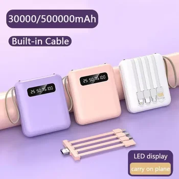 Mini Power Bank 20000mAh 4 kábellel mobiltelefon Külső akkumulátortöltő iPhone-hoz Samsung Huawei Xiaomi ÚJ