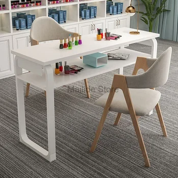 minimalista kovácsoltvas körömasztalok Dupla professzionális manikűr asztal Divatszalon bútorok szépségszalonhoz Köröm asztal szék