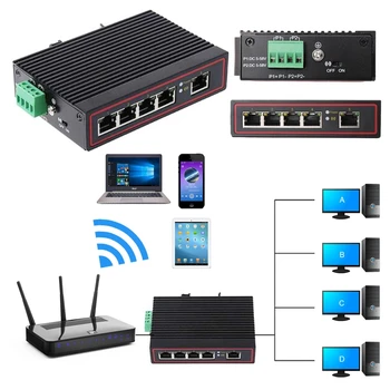 Minőség 5 portos RJ45 10/100M Ethernet asztali kapcsoló elosztók hálózat laptop DIN sín típusú Ethernet kapcsoló
