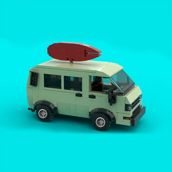 MOC-101026 Surf Boy Pizza Van Építőelem készlet Utcai szállítás Teherszállító teherautó Gyerekjátékok Gyermek születésnapi ajándék játék