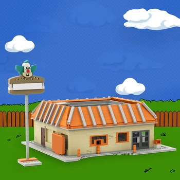 MOC Krusty Burger Gyorsétterem Építőelemek Animáció Hamburg Shop Utcakép Kockák Játékok És Gyermek ajándékok