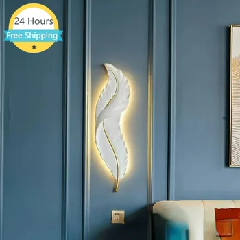 Modern fali lámpák nappalihoz hálószoba Hotel dekoráció Háttér Sconce lámpák lámpatestek LED gyanta toll tolltoll dekorációs fény