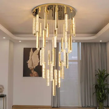 Modern kristály LED csillár nappalihoz Nordic Duplex csigalépcső függő lámpák Luxus hosszú Cristal Home beltéri fény