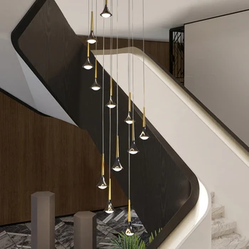 Modern kürt Csillár Villa lépcsővilágítás Nagy csillár spirál Tetőtér Hosszú csillár Nappali konyha Étkező Lámpák