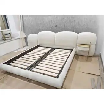 Modern szövet háromrészes ágykeret, többfunkciós king méretű ágyak, hálószobabútor szett fejtámlával
