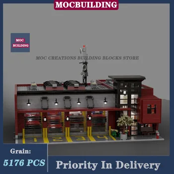 Moduláris tűzoltóállomás MOC City Street View tűzoltóautó Modern építőelem építészet Garázskocsi gyűjtemény sorozat Játék ajándékok