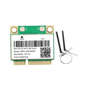 MPE-AXE3000H WiFi kártya antennával WiFi 6E 2400Mbps Mini PCI-E BT 5.2 802.11AX 2.4G/5G/6Ghz Wlan hálózat