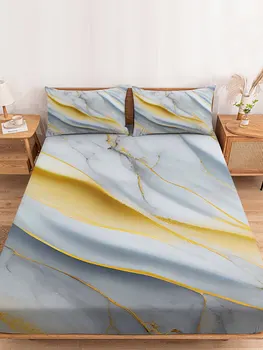 Márvány textúra szürke ágynemű Felszerelt lepedő készlet rugalmas szalagos matrachuzat King méretű ágytakaró párnahuzattal