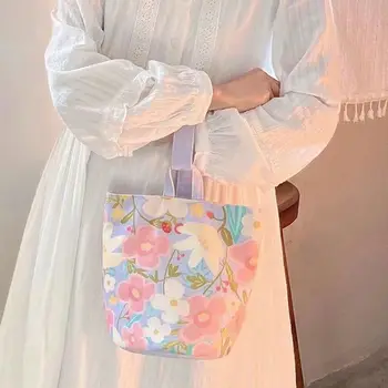 Nagy kapacitású friss virágvödör táska Aranyos uzsonnás táska Koreai stílusú vászon kézitáska bevásárlótáskák Tote táska Múmia táska Nők