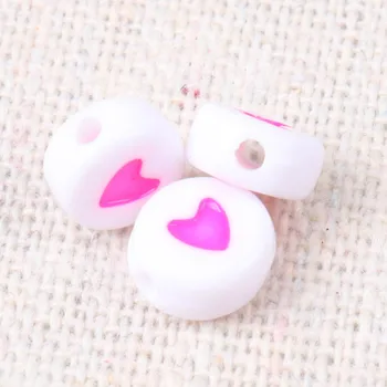Nagykereskedelem 200db 7mm rózsaszín fehér lapos szív kerek laza gyöngyök akril távtartó gyöngyök ékszerkészítéshez KL33
