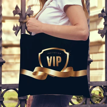 Nagykereskedelem Fekete Vip Fashion Business Shopping válltáska lánynak Újrafelhasználható dupla nyomtatás Alkalmi gyermek vászon táska kézitáskája
