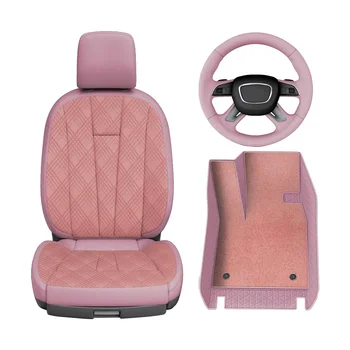  Nagykereskedelmi OEM Odm Luxus teljes készlet autóülés kormánykerék-burkolat szénszálas rózsaszín padlószőnyeg testreszabott üléshuzat autó