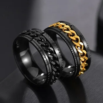 New Cool rozsdamentes acél forgatható pár gyűrűs pörgettyű lánc Forgatható gyűrűk nőknek Férfi Punk ékszer Party ajándék Kiváló minőségű