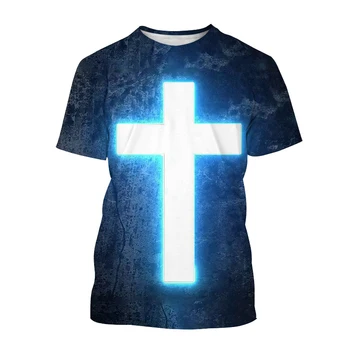 New Fashion Men Christian Cross Jesus Print 3D Unisex alkalmi pólók Streetwear Cool