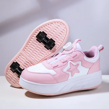 New Trendy Girls 4 kerekű kétsoros görkorcsolya cipők Black Pink Boy Egysoros Görkorcsolya Cipők Kényelmes Egysoros Görkorcsolyák Tornacipők 202