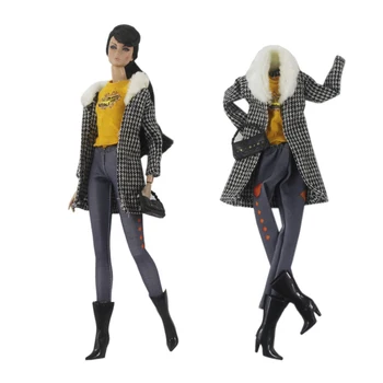 NK 1 Set Fashion ruha baba detektív szerepjátékhoz: hosszú kabát+felső+nadrág+csizma+táska Barbie baba modell játékhoz