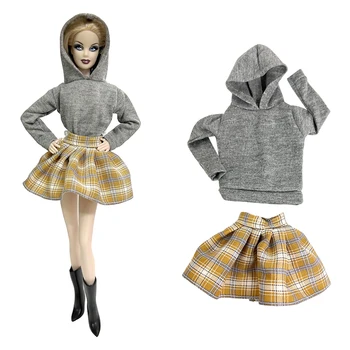 NK 1 szett Utcai stílusú divat alkalmi szett babáknak: szürke felső+szoknya Barbie Babaházhoz Kiegészítők baba cseréjéhez