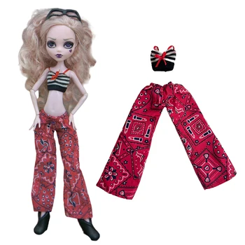 NK 1 Állítsa be a menő öltönyöket Party ruhák örökre a High Doll után Felső piros nadrág a Monster High Doll számára Ruházati kiegészítők Játékok