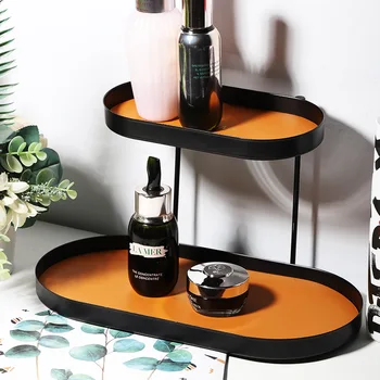 Nordic Style 2 Layers Key Shelf ékszer tároló tálca Asztali kozmetikai tároló doboz Iron Art Bőr Sundry Tray Party Home Dekoráció