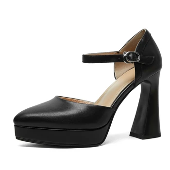 Nyári női szandál 2023 Valódi bőr platform vékony sarkú cipő elegáns nőknek Luxus cipő fekete