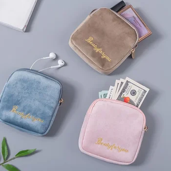 Női divat Mini kozmetikai táska bársony női piperecikkek Sminktáska lányok egészségügyi betéttartó rendszerező csomag táskák tok
