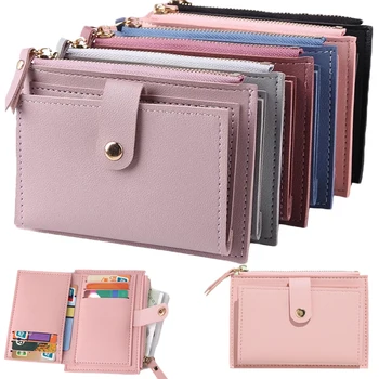 Női Egyszerű pénztárcák Bőr női pénztárca Mini Hasp Solid Multi-Cards tartó érme Rövid pénztárcák Vékony kis pénztárca cipzáras hasp