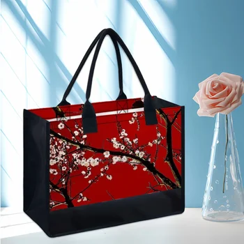 Női kézitáskák Cseresznyevirág piros mintás alkalmi női táskák Nagy kapacitású kültéri bevásárlótáska Női ajándékok Bolsos Mujer 2023