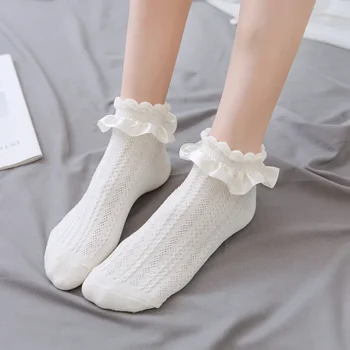 Női Lolita fodros zokni fodorral Fekete fehér Kawaii pamut csipke zokni Alacsony szabású zokni Rajzfilm Édes lányok harisnya