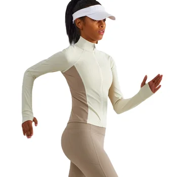 Női sport futódzseki Fitness kabát csúszásmentes cipzáras vékony derékú sportkabát Hosszú ujjú sportkabát Női felső tornakabát