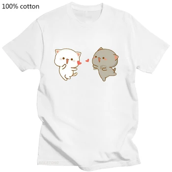 Nők/férfiak vicces pólók őszibarack és goma Mochi macska rajzfilm mintás póló Femme Harajuku Kawaii ruházati póló 100% pamut nyár