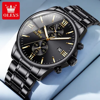 OLEVS férfi kvarc óra Luxus rozsdamentes acél fekete számlap vízálló HD Luminous Casual Fashion Business férfi karóra Reloj