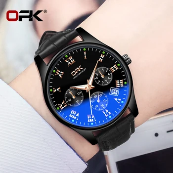 OPK férfi üzleti kronológia kvarc óra vízálló és lélegző bőr világító luxusóra felső kvarc minimalista óra