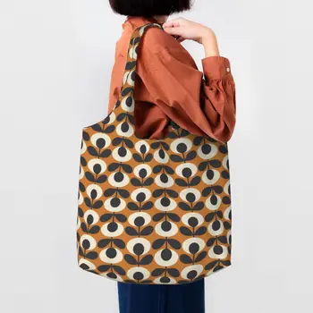 Orla Kiely virág ovális élelmiszerboltok bevásárlótáska nők vicces vászon váll vásárlói táskák nagy kapacitású táskák kézitáskák ajándékok