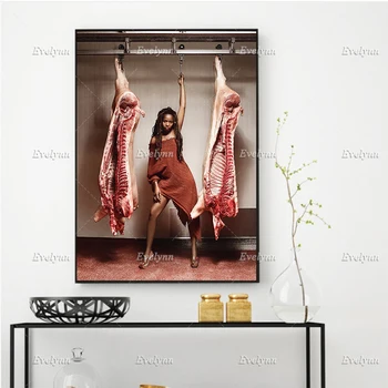 Papírfeminista plakát. A nő nem egy darab hús. Wall Art nyomatok Lakberendezés Vászon egyedi ajándék lebegő keret