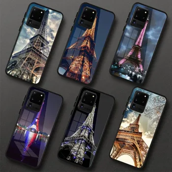 Paris Eiffel-torony telefontok Samung Galaxy S23-hoz S22 S21 Pro Ultra M14 A14 A34 A54 A13 A33 A53 fekete PC üveg telefontok