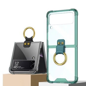 Phone Case for Samsung Z Flip 4 Z Flip 3 ujjas gyűrűtartó állvány ütésálló átlátszó átlátszó hátlap a Z Flip 3 4 Funda-hoz