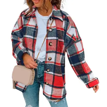 Plaid Print ingkabát kockás mintás hajtóka blúz laza kabát nőknek Streetwear Cardigan tavaszi őszi női kockás ingkabát